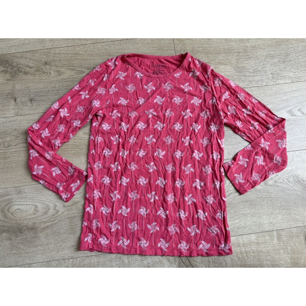 EUC Girls Kickee Pants long sleeve pinwheel bamboo top pink stretch size M 8-10